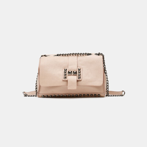 Bolso de piel con cadena de hombro, Rosa Bolso de piel con cadena de hombro, Rosa